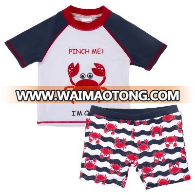 Red Wholesale Customized Kids Swimwear Short Sleeve Two Pieces Swimsuit Sunscreen Beach Bathing Suit Boys Swimwear