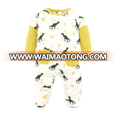 Kavkas Dino Printing Long Sleeve Spring 100% Organic Cotton Softextile Baby Romper